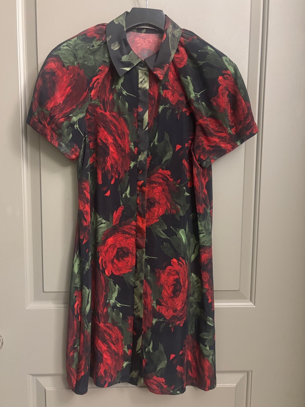 Alice & Olivia Mini Dress with Red Rose Print and Puff Sleeves